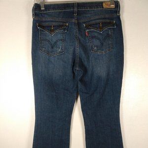 Levi's 515 Boot Cut Blue Jeans Womens 10 SHORT Distressed Flap Pockets Stretch